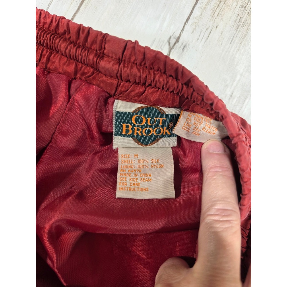 Out Brook Womens Vintage Red 100% Silk Quilted Jacket and Pants Tracksuit Set M - Picture 6 of 9